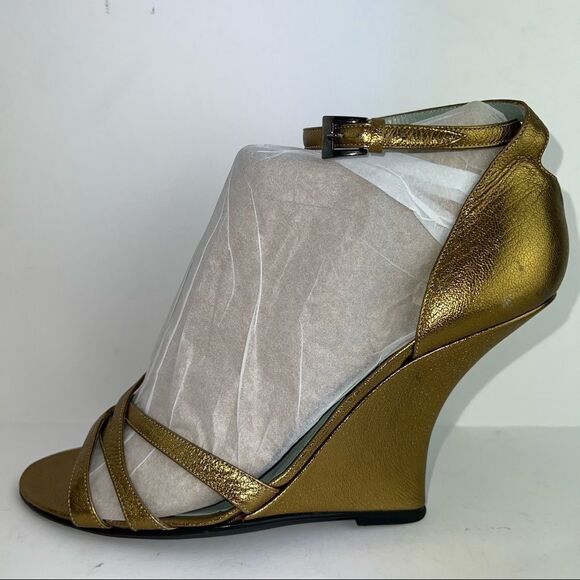 Sigerson Morison • Bronze Dress Wedge Sandals w/ New York Patent - Picture 5 of 14